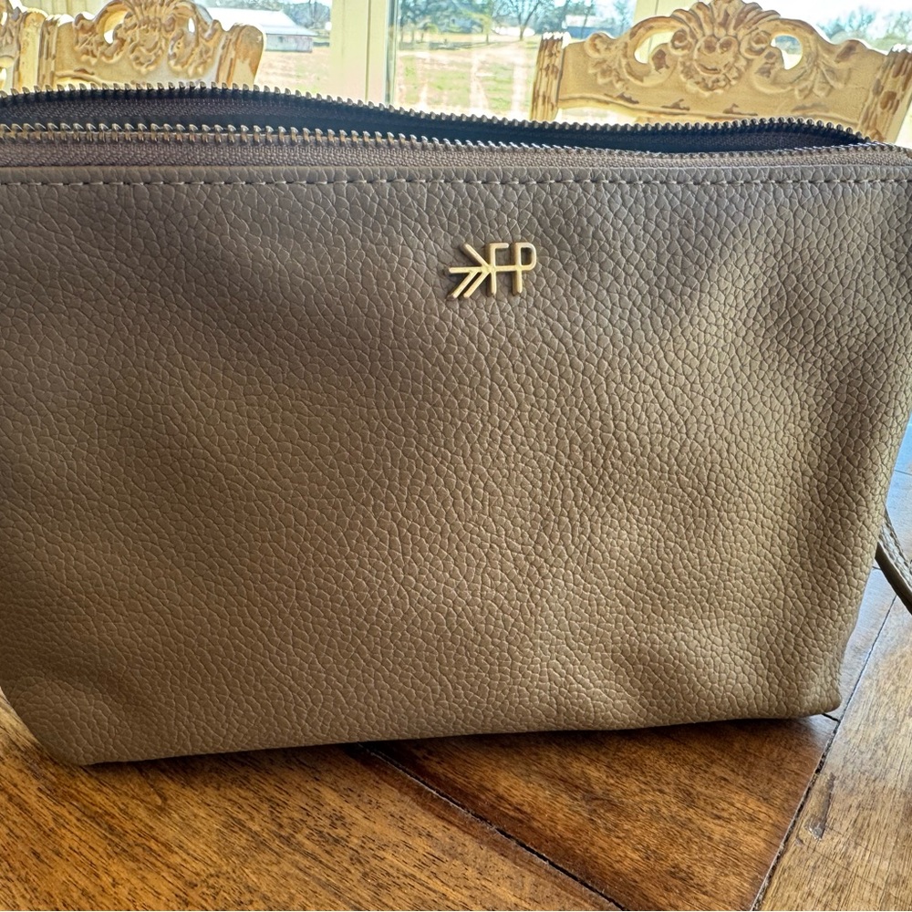 Freshly Picked Taupe Textured Pouch with Gold Accent